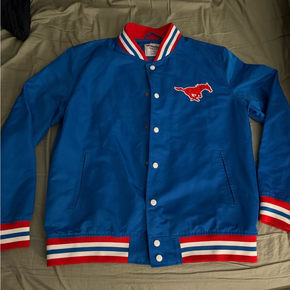 Homefield Blue Varsity Jacket with Red Accents